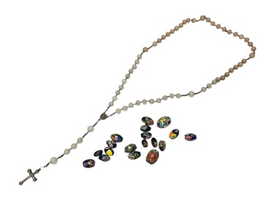 Lot 168 - Antique Rosary bead necklace with silver crucifix and a collection of loose Venetian glass beads