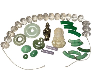 Lot 169 - Group of Chinese jade / hardstone pieces etc and a God of Wealth pendant
