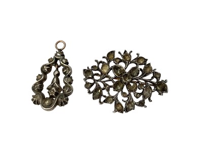 Lot 177 - Late 18th century diamond pendant in white metal setting with a yellow metal back, 35mm, and a similar paste-set brooch (2)