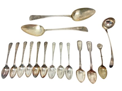 Lot 421 - Small group of silver flatware including Scottish provincial ladle, spoons etc