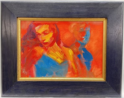 Lot 238 - Mark Pearson (b. 1956) oil on board, Two Girls, signed with initials and dated '99, 20cm x 28cm, framed