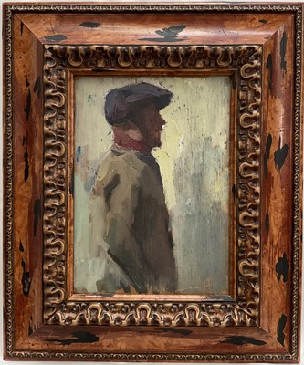 Lot 239 - Impressionist School, oil on board, Man in a cap, another similar portrait verso, 31cm x 22cm, in painted frame