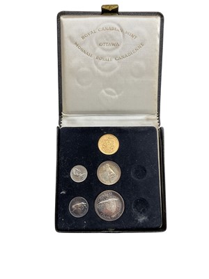 Lot 455 - Canada - Gold & silver part seven coin year set to include Elizabeth II gold $20 1967 (N.B. But missing One Cent & Ten Cent coins, in case of issue) (One five coin set)