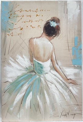 Lot 241 - Xiao Yong, oil on canvas of a ballerina, signed and inscribed, 60cm x 40cm, unframed