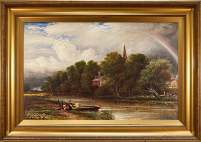 Lot 1318 - James Orrock RI (1829-1919) oil on canvas - Normanton on Soar, Leicestershire, signed and indistinctly dated, 80cm x 127cm, framed