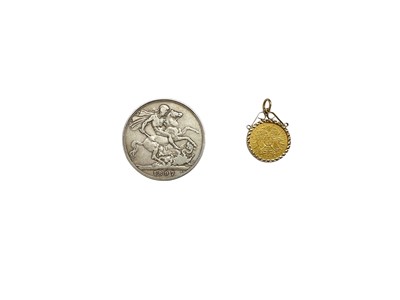 Lot 457 - World - Mixed medallions & coins contained within Masonic regalia case to include circa 1960s Masonic medallions, Austria gold 10 Corona 1912 (Restrike) set in 9ct gold pendant (N.B. Total est...