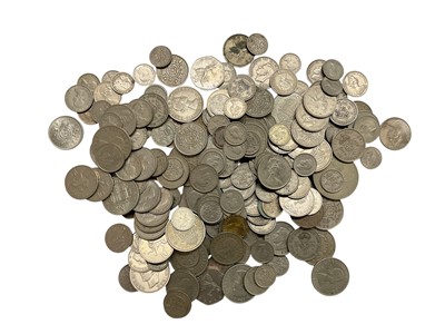 Lot 459 - World - Mixed coinage to include G.B. pre 1920 (Estimated Wt. 232gms), pre 1947 silver (Estimated face value £2.12½), silver Three Pences & other issues (Qty)