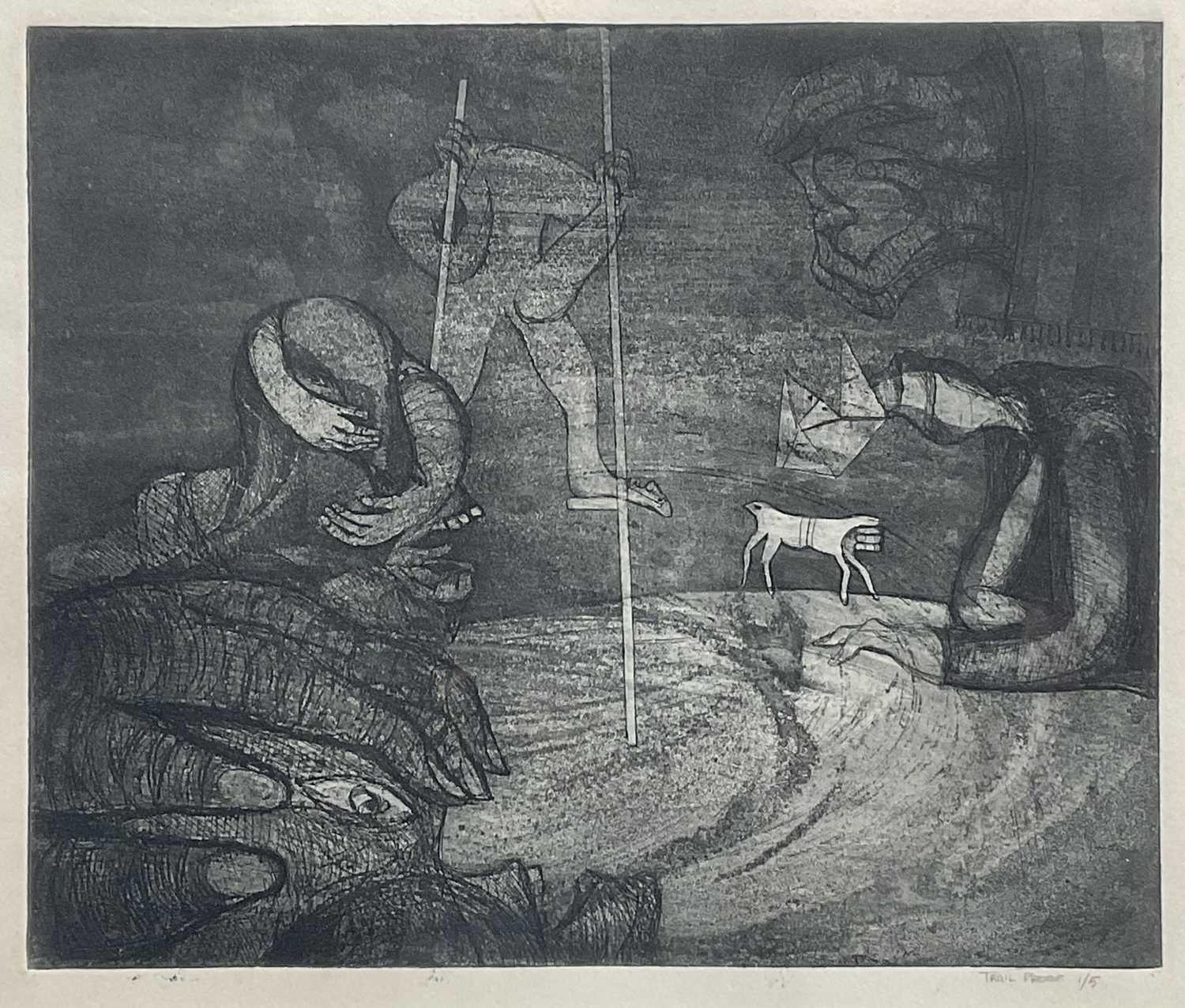 Lot 48 - 20th century Surrealist limited edition monochrome print, trial proof 1/5, 25cm x 30cm, glazed frame