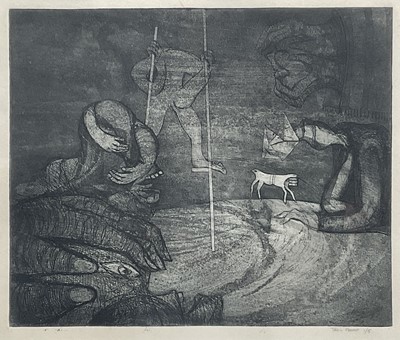 Lot 48 - 20th century Surrealist limited edition monochrome print, trial proof 1/5, 25cm x 30cm, glazed frame