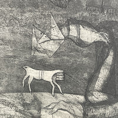 Lot 48 - 20th century Surrealist limited edition monochrome print, trial proof 1/5, 25cm x 30cm, glazed frame