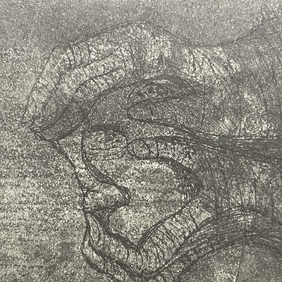 Lot 48 - 20th century Surrealist limited edition monochrome print, trial proof 1/5, 25cm x 30cm, glazed frame