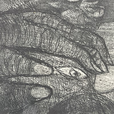 Lot 48 - 20th century Surrealist limited edition monochrome print, trial proof 1/5, 25cm x 30cm, glazed frame