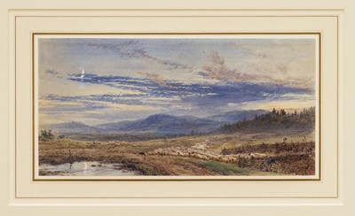 Lot 1053 - Myles Birkett Foster RWS (1825-1899) pencil, watercolour and body colour – The Sheepfold, monogrammed, 14.1cm x 28.3cm, glazed frame
