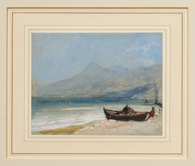 Lot 1064 - William Evans of Eton (1798-1877) watercolour – The Bay of Naples with fisherman hauling in boat, 12.5cm x 16cm, glazed frame