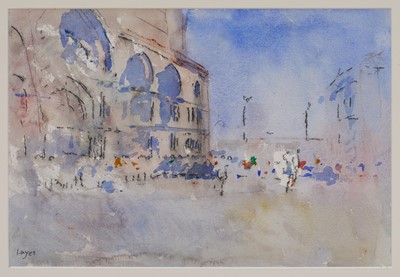 Lot 1081 - *Colin Hayes RA (1919 – 2003) watercolour – Piazzetta, Venice, signed, 37cm x 55cm, in glazed gilt frame