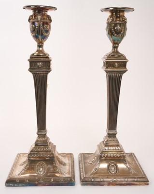Lot 412 - Pair of George III silver candlesticks