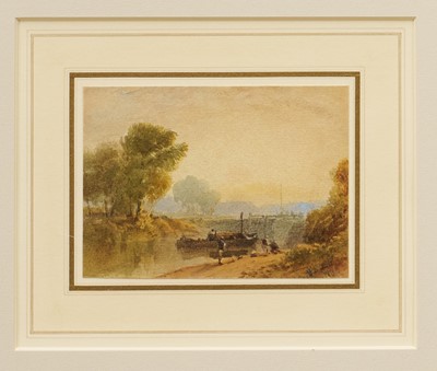 Lot 1063 - William Leighton Leitch VPRI (1804 – 1883) pencil and watercolour – Barge waiting to enter a lock, signed and dated 1871, 8.5cm x 11.5cm, glazed frame