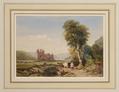 Lot 1065 - David Cox Jnr ARWS (1809-1885) watercolour – Kilchurn Castle, Loch Awe, signed and dated 1835, 18.5cm x 26cm, glazed frame.