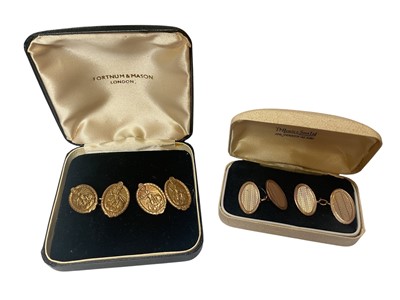 Lot 32 - Pair of 1930s 9ct gold Telephones & Cables Ltd long service cufflinks and one other pair of 9ct gold oval panel cufflinks