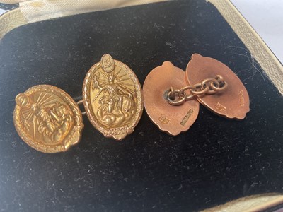 Lot 32 - Pair of 1930s 9ct gold Telephones & Cables Ltd long service cufflinks and one other pair of 9ct gold oval panel cufflinks