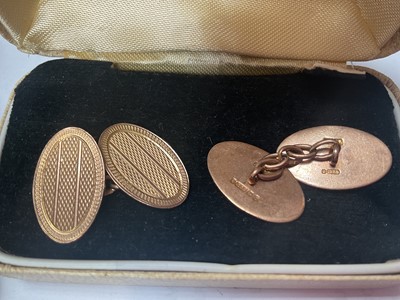 Lot 32 - Pair of 1930s 9ct gold Telephones & Cables Ltd long service cufflinks and one other pair of 9ct gold oval panel cufflinks