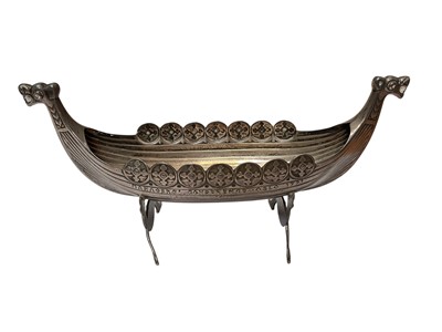 Lot 35 - David Andersen Norwegian sterling silver salt in the form of a Viking ship, 14cm long