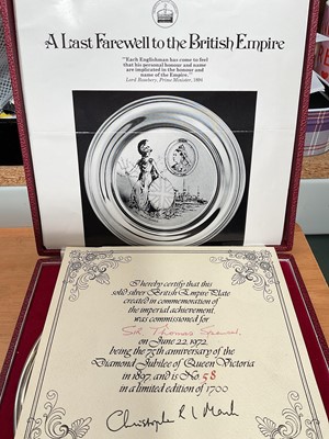 Lot 39 - Limited edition silver British Empire Plate, no. 58 of 1700, in fitted case with certificate. 19cm diameter