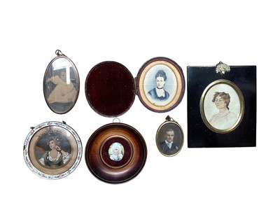 Lot 2954 - Selection of antique and later portrait miniatures to include watercolours, prints and an old photograph