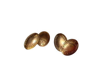 Lot 227 - Pair of 9ct gold oval panel cufflinks