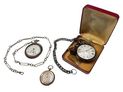Lot 231 - Georgian silver pair cased pocket watch with chain, Continental silver pocket watch with silver chain and fob watch
