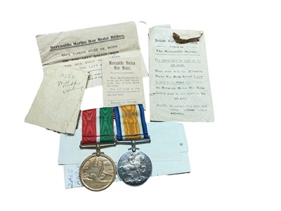 Lot 715 - First World War pair comprising Mercantile Marine War medal and War medal named to Alexander Anderson, together with related paperwork.
