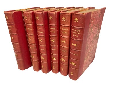 Lot 1321 - Surtees 6 vols. with plates and illustrations by John Leech, finely bound in red half morocco, spines gilt with fox, hound, horse and horse-shoe devices