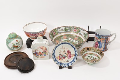 Lot 282 - Group of Chinese porcelain including 18th century tankard, a tea caddy, punch bowl, two further bowls etc