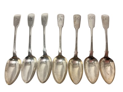 Lot 408 - Seven 19th century fiddle pattern tablespoons