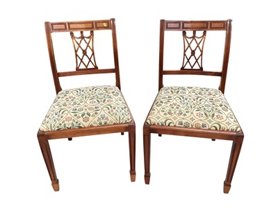 Lot 5389 - Pair of George III mahogany framed dining chairs with upholstered seats, on square taper legs / Pair of Edwardian cane chair seats measuring 90cm tall / Set of four Brights Of Nettlebed chairs with ne