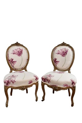 Lot 1383 - Pair of well upholstered 19th century showwood hall chairs with Manuel Canovas fabric