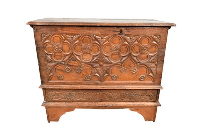 Lot 1386 - Carved chestnut and oak robes chest with early elements