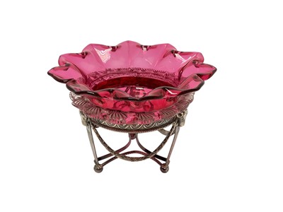 Lot 432 - Silver and cranberry glass bon bon dish
