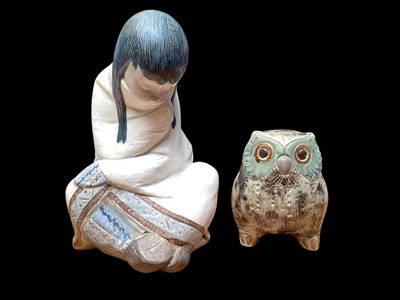 Lot 2242 - Large Lladro figure of an Eskimo girl, 29cm high, together with a Lladro owl, 15.5cm high