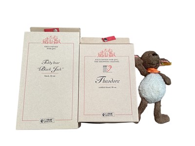 Lot 1853 - Steiff bears nos. 671111 Museum, 070518 Hedgehog with certificate, 661396 Black Jack boxed with certificate, 660757 Theodore boxed and 234033 Sheep.