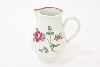 Lot 234 - Worcester sparrow beak milk jug, painted with flowers and leaves, circa 1770