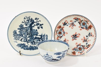 Lot 5067 - Pennington Liverpool Milkmaids pattern saucer, circa 1770, a Pennington Cannonball pattern tea bowl and a Christian’s Liverpool blue and iron red saucer