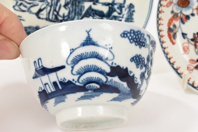 Lot 5067 - Pennington Liverpool Milkmaids pattern saucer, circa 1770, a Pennington Cannonball pattern tea bowl and a Christian’s Liverpool blue and iron red saucer