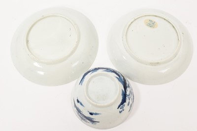 Lot 5067 - Pennington Liverpool Milkmaids pattern saucer, circa 1770, a Pennington Cannonball pattern tea bowl and a Christian’s Liverpool blue and iron red saucer