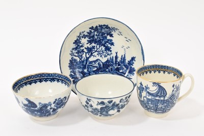 Lot 5043 - Worcester European Landscapes pattern saucer, a Worcester tea bowl, a Worcester coffee cup and a Caughley tea bowl