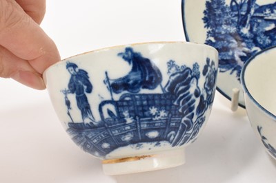 Lot 5043 - Worcester European Landscapes pattern saucer, a Worcester tea bowl, a Worcester coffee cup and a Caughley tea bowl