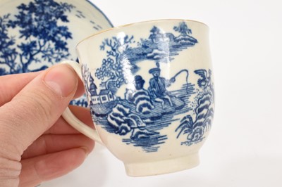 Lot 5043 - Worcester European Landscapes pattern saucer, a Worcester tea bowl, a Worcester coffee cup and a Caughley tea bowl