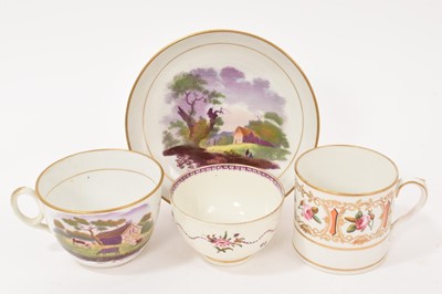 Lot 5042 - New Hall Bute Shape teacup and saucer, with printed and painted decoration, a Caughley Target pattern tea bowl and an English porcelain coffee can