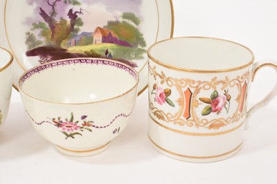 Lot 5042 - New Hall Bute Shape teacup and saucer, with printed and painted decoration, a Caughley Target pattern tea bowl and an English porcelain coffee can