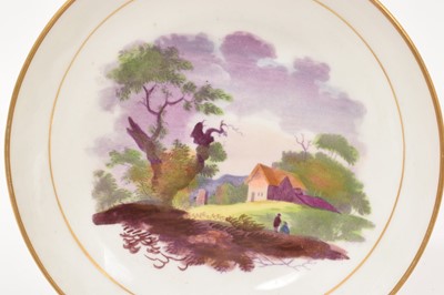 Lot 5042 - New Hall Bute Shape teacup and saucer, with printed and painted decoration, a Caughley Target pattern tea bowl and an English porcelain coffee can